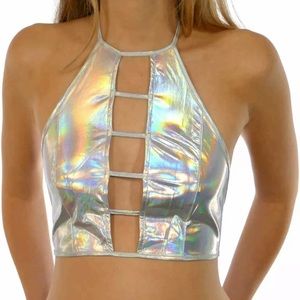 Silver holographic festival top